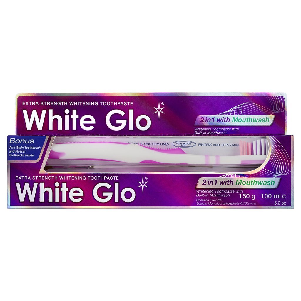 White Glo 2 IN 1 Whitening Toothpaste 150G - Cutprice Online