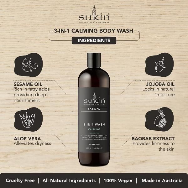Sukin For Men 3in1 Wash Calming 500ml - Cutprice Online