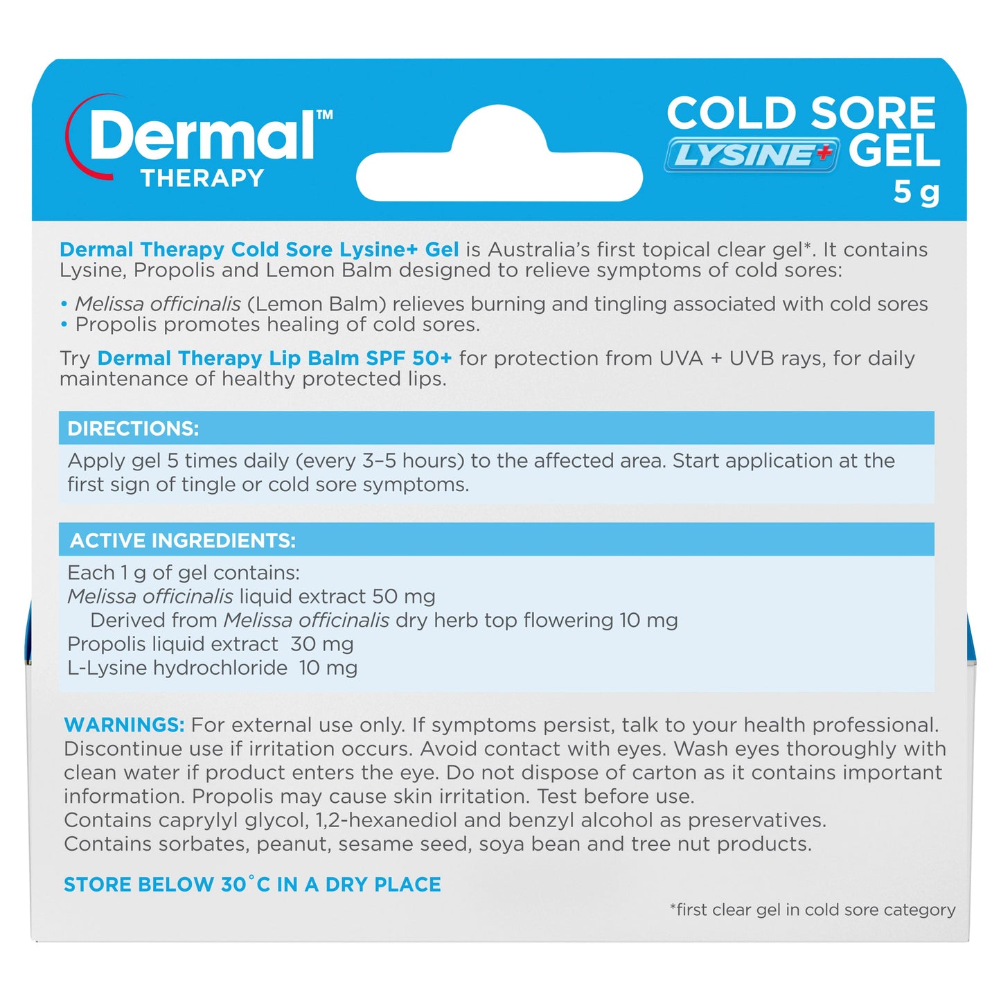Dermal Therapy Cold Sore Lysine+ Gel 5g - Cutprice Online