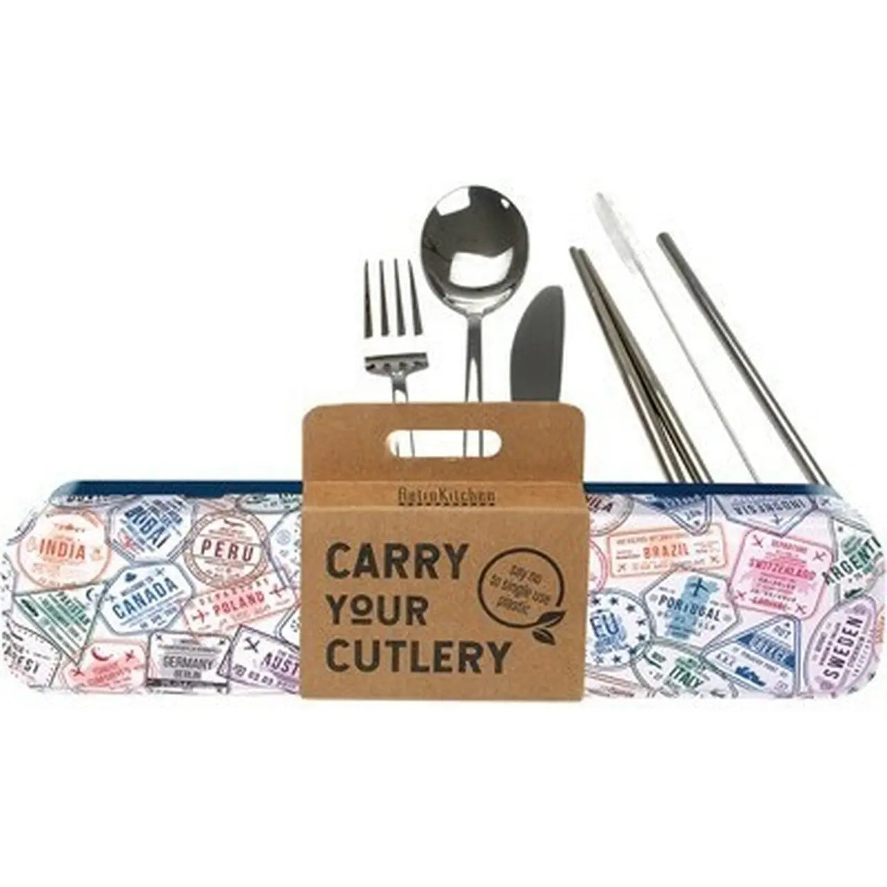 RETROKITCHEN Carry Your Cutlery - Passport Stamps Stainless Steel Cutlery Set 1 RETROKITCHEN