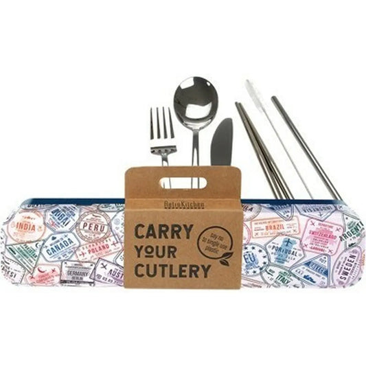 RETROKITCHEN Carry Your Cutlery - Passport Stamps Stainless Steel Cutlery Set 1 RETROKITCHEN