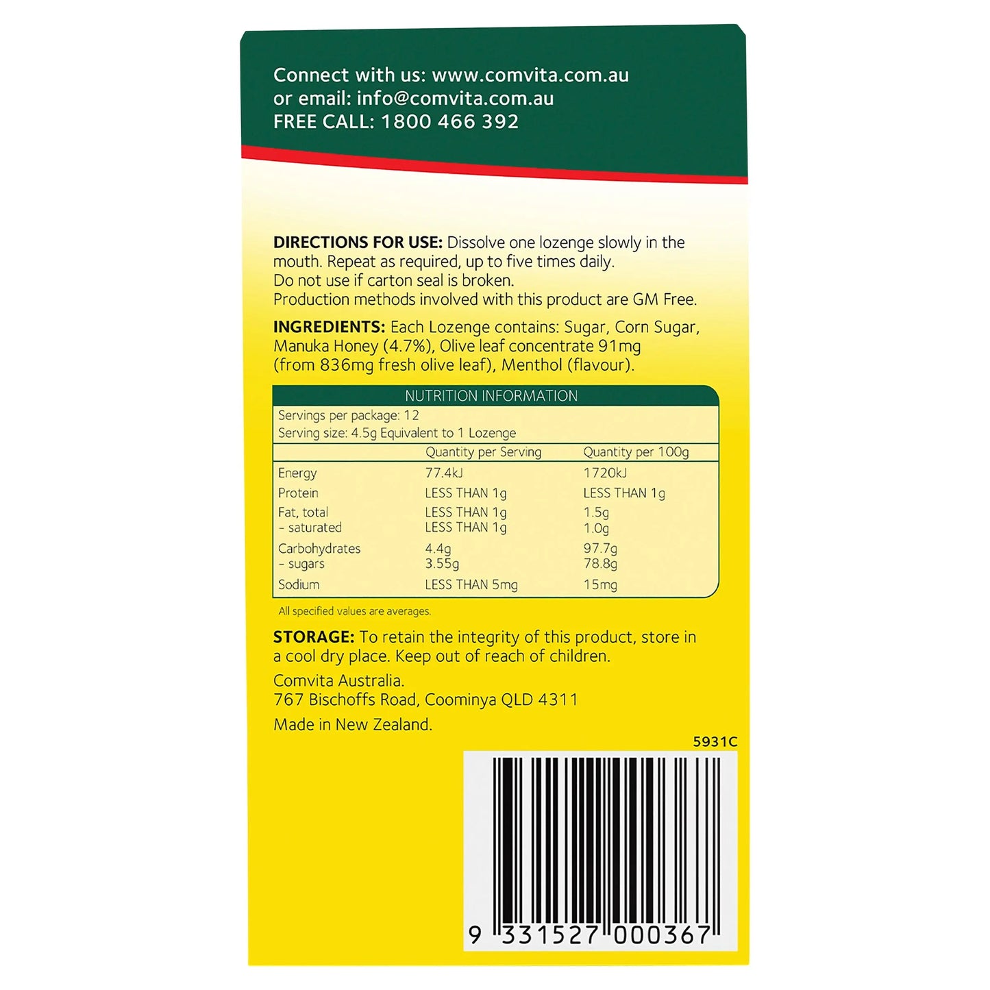 Comvita Olive Leaf Oral Drops - 12 Lozenges COMVITA
