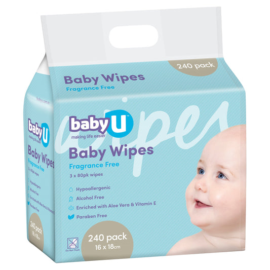 Baby U Baby Wipes Fragrance Free 240 Pack - Cutprice Online