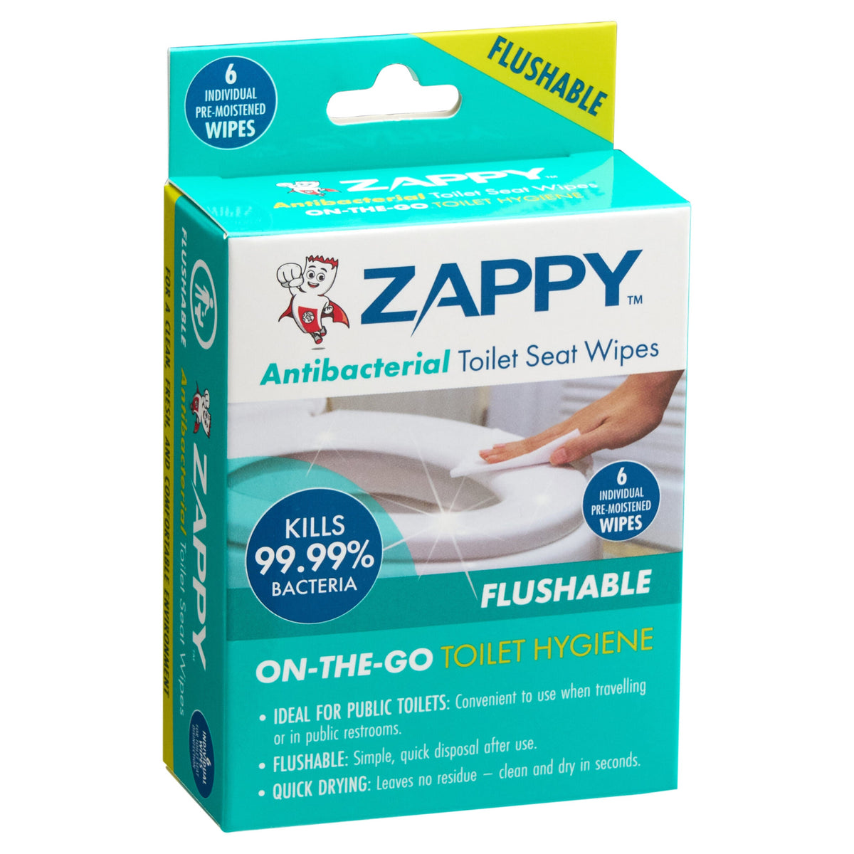 Zappy Antibacterial toilet Seat Wipes 6 Pack