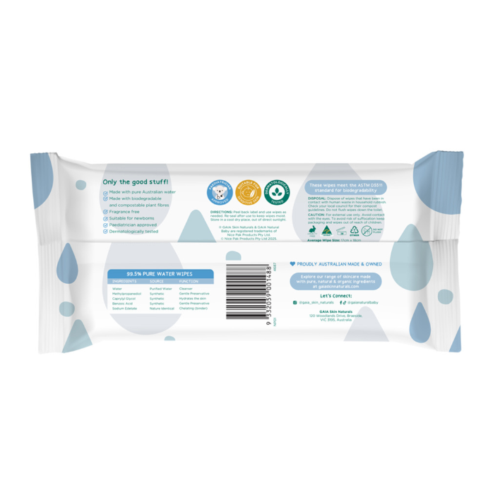 GAIA Natural Baby Biodegradable Wipes 70 Pack