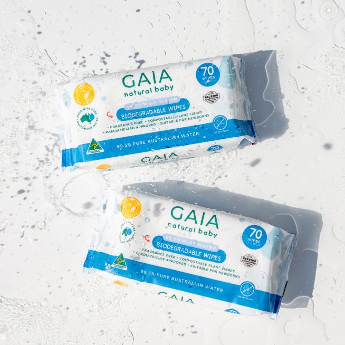 GAIA Natural Baby Biodegradable Wipes 70 Pack