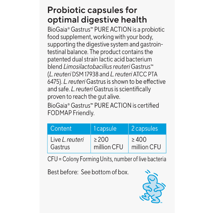 BioGaia Gastrus Pure Action Probiotic Vegan Capsules 30