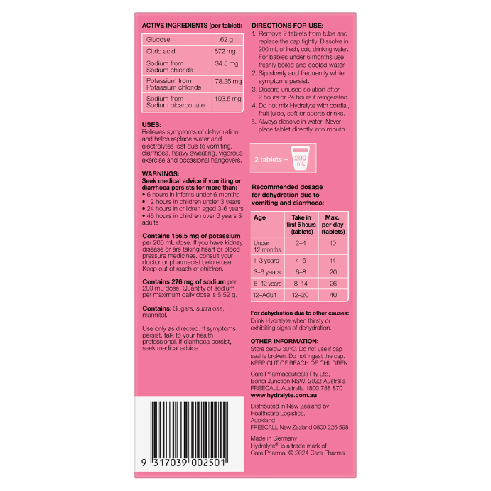 Hydralyte Effervescent Electrolyte 40 Tablets – Watermelon Burst Flavour