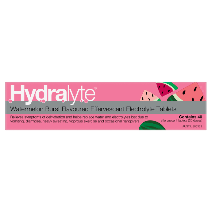 Hydralyte Effervescent Electrolyte 40 Tablets – Watermelon Burst Flavour