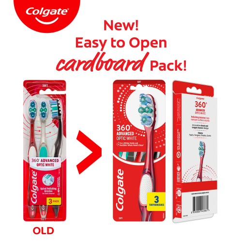 Colgate 360 Advanced Optic White Toothbrush Soft 3 Pack