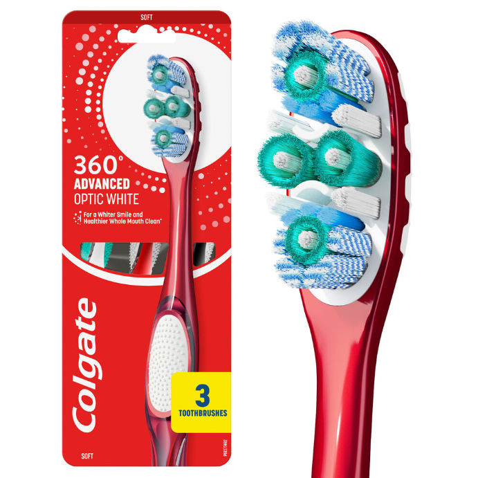 Colgate 360 Advanced Optic White Toothbrush Soft 3 Pack