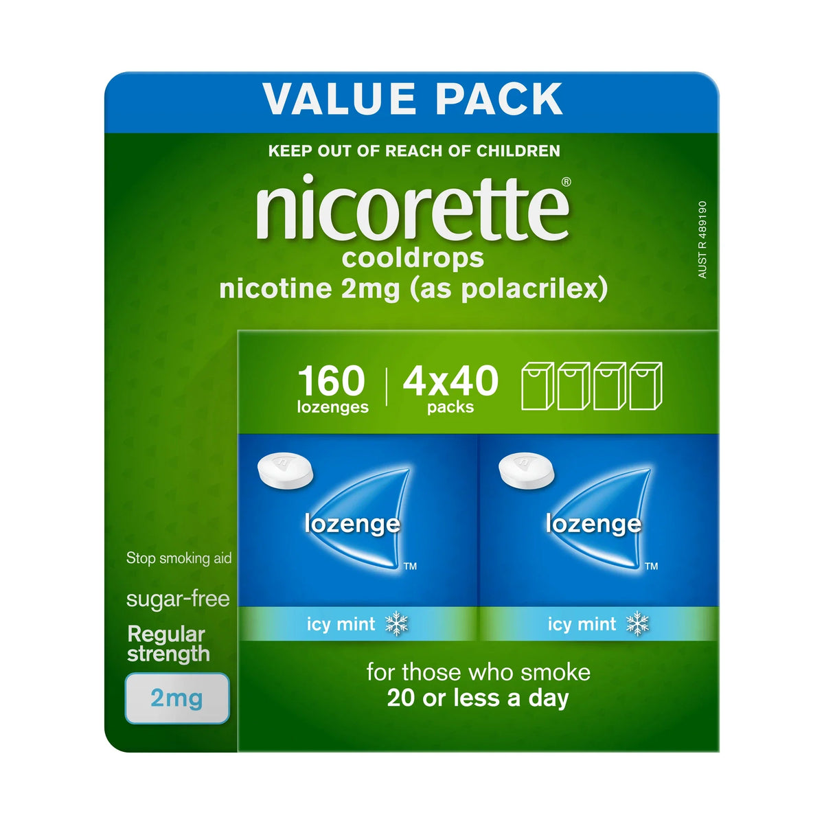 Nicorette Regular Strength Cooldrops Nicotine Lozenge Icy Mint 160 Lozenges