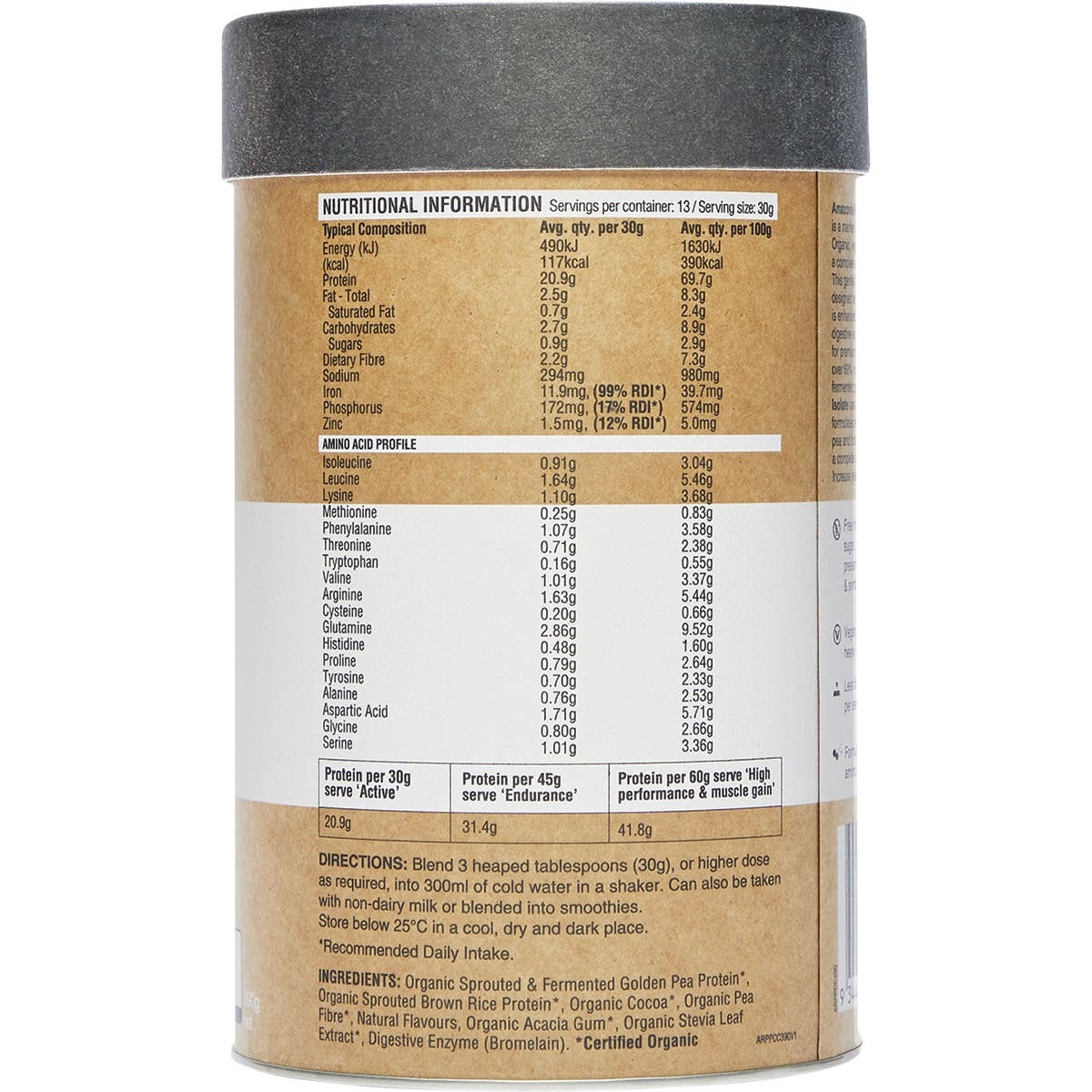 Amazonia Raw Protein Isolate Choc Coconut 390g AMAZONIA