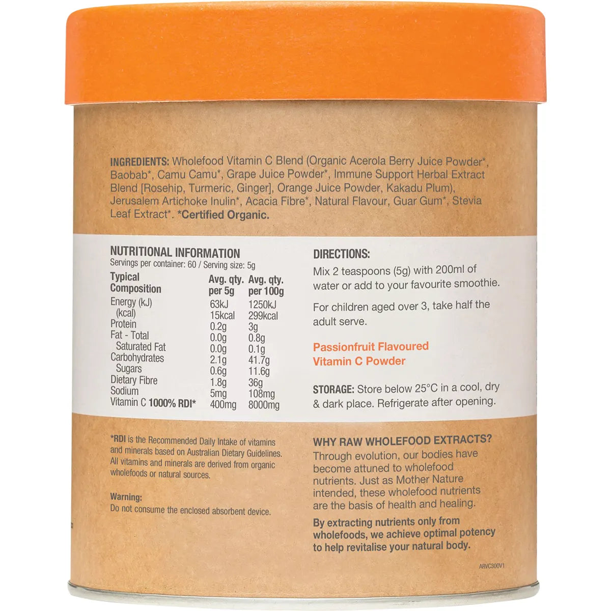 AMAZONIA Raw Wholefood Extracts Vitamin C+ Passionfruit Flavour 300g - Cutprice Online