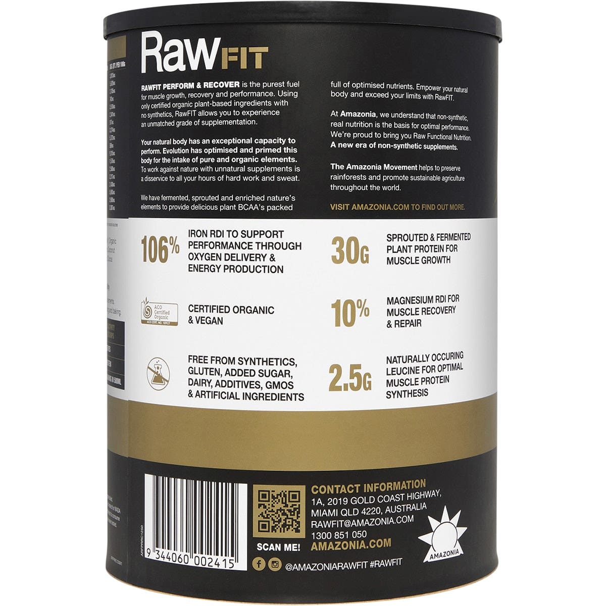 Amazonia Rawfit Plant Protein Perform & Recover Rich Chocolate 1.25kg AMAZONIA