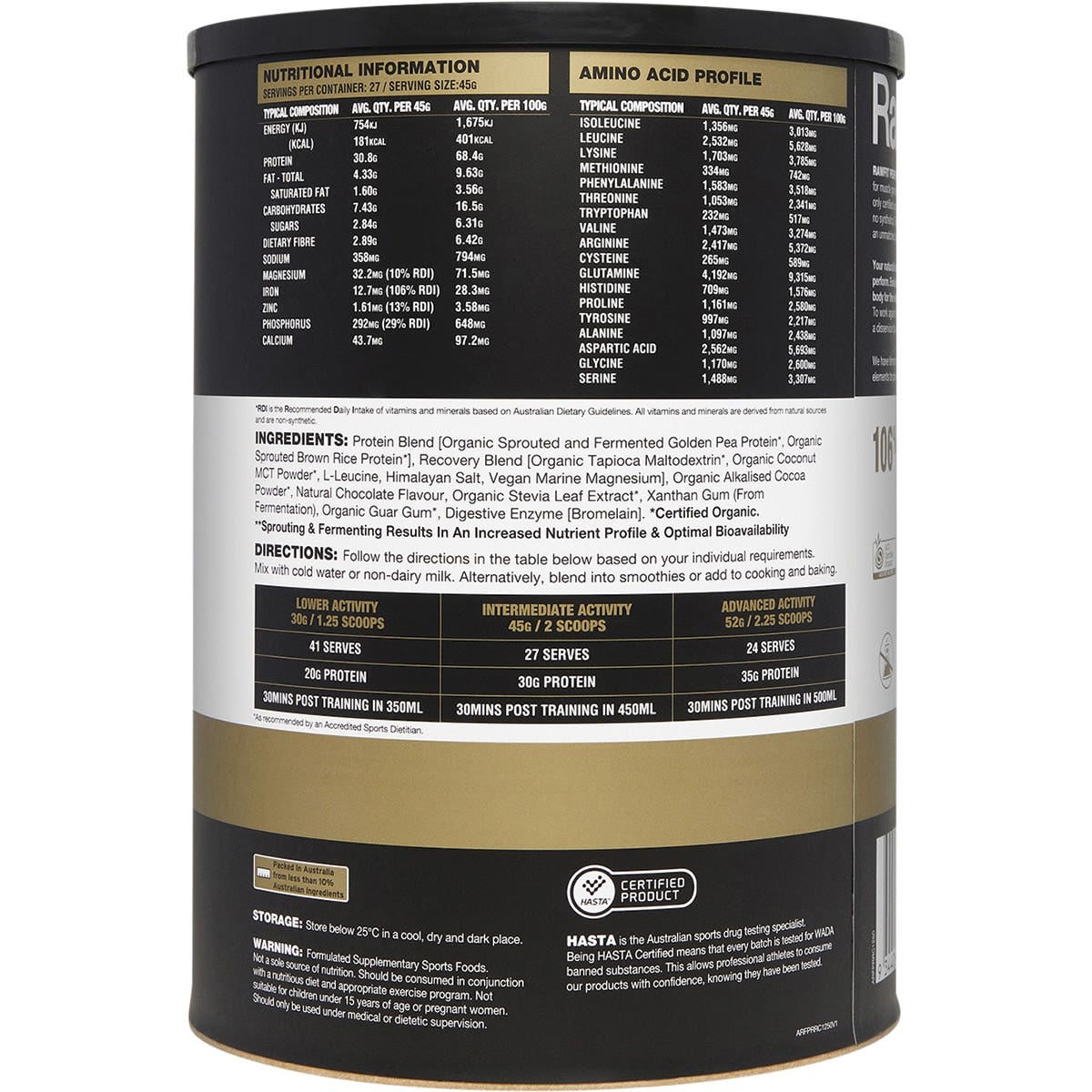 Amazonia Rawfit Plant Protein Perform & Recover Rich Chocolate 1.25kg AMAZONIA