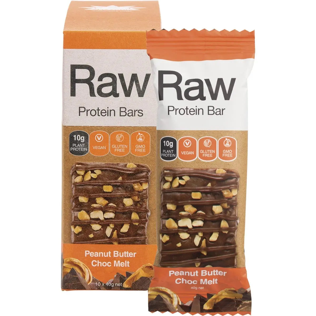 Amazonia Raw Protein Bar Peanut Butter Choc Melt 10x40g AMAZONIA