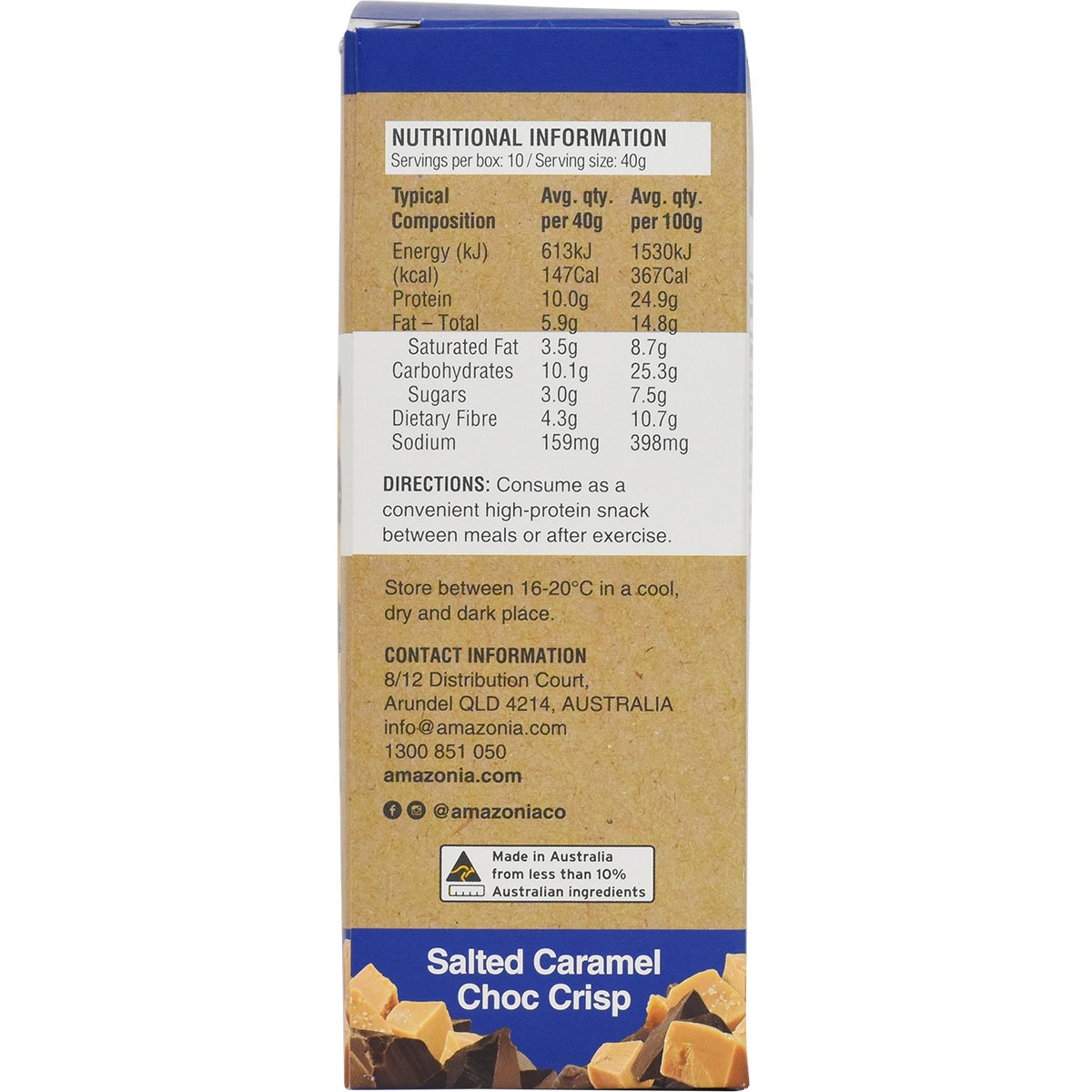 Amazonia Raw Protein Bar Salted Caramel Choc Crisp 40g(Pack of 10) - Cutprice Online