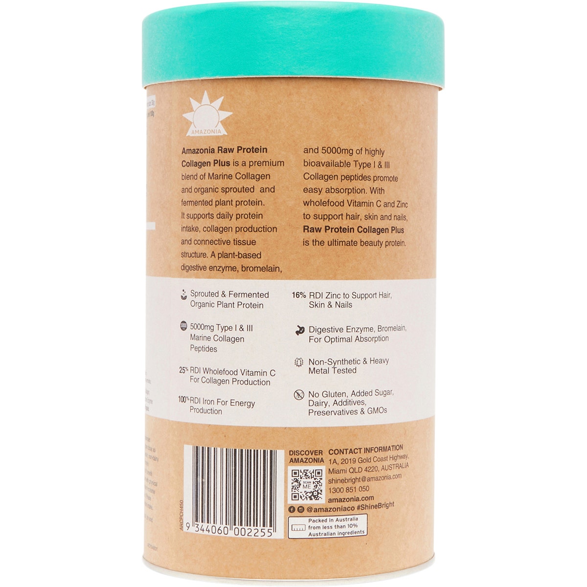 Amazonia Raw Protein Collagen Plus Choc Hazelnut 450g AMAZONIA