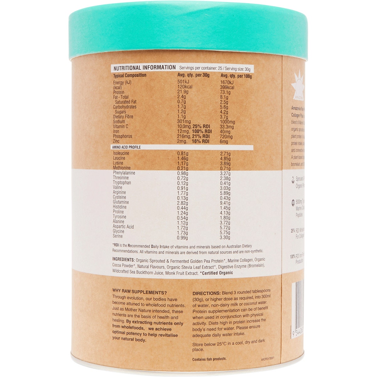 Amazonia Raw Protein Collagen Plus Choc Hazelnut 750g - Cutprice Online