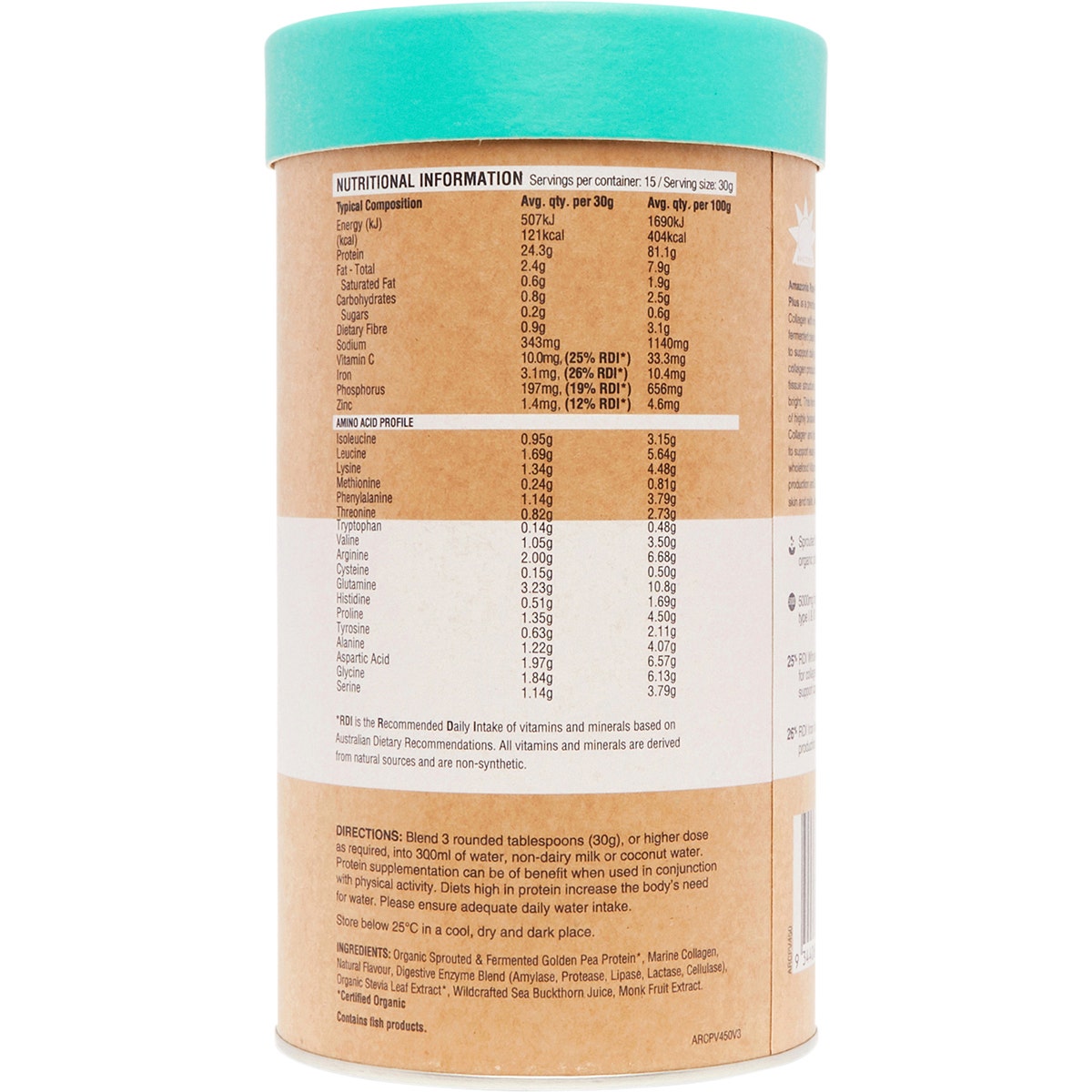 Amazonia Raw Protein Collagen Plus Vanilla Maple 450g AMAZONIA