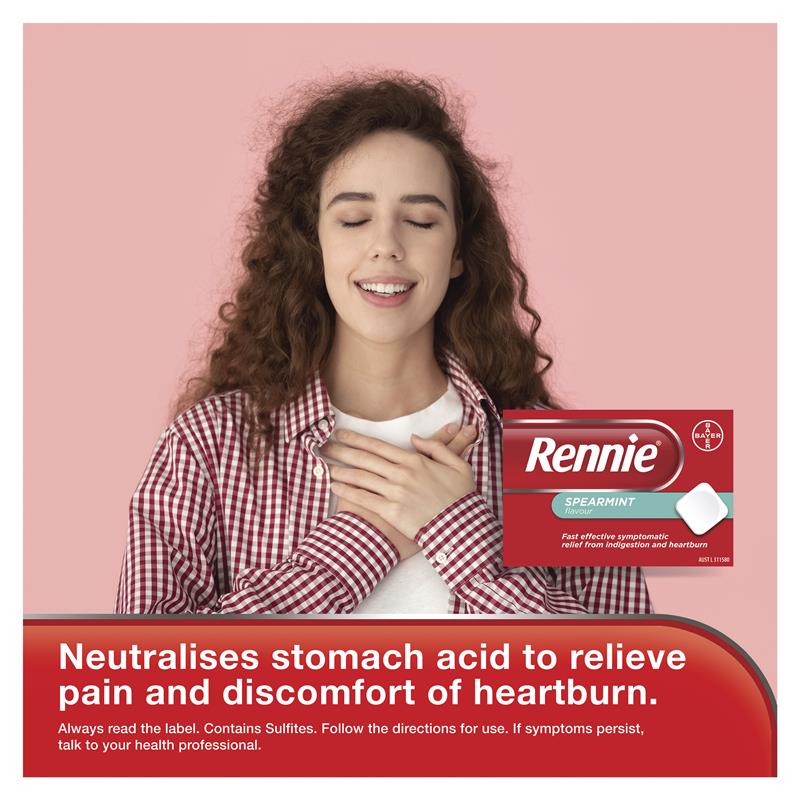 Rennie Indigestion and Heartburn Relief Spearmint 96 Chewable Tablets - Cutprice Online