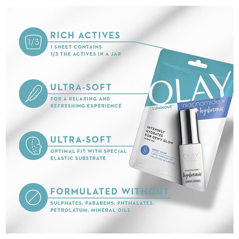 Olay Luminous Niacinamide + Hyaluronic Sheet Mask - Cutprice Online