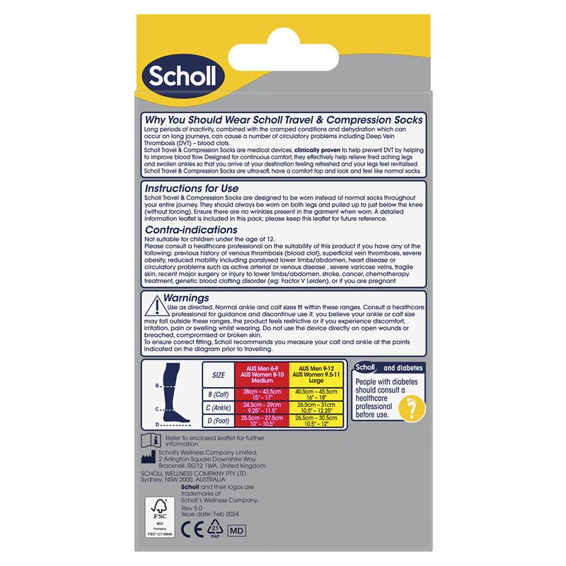 Scholl Flight Socks Unisex Black W8-10 M6-9 - Cutprice Online