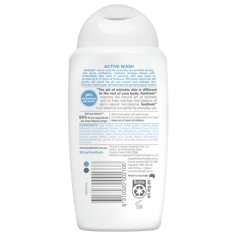 Femfresh Deodorising Active Wash with Ginseng Extract & Silver Ions 250mL - Cutprice Online