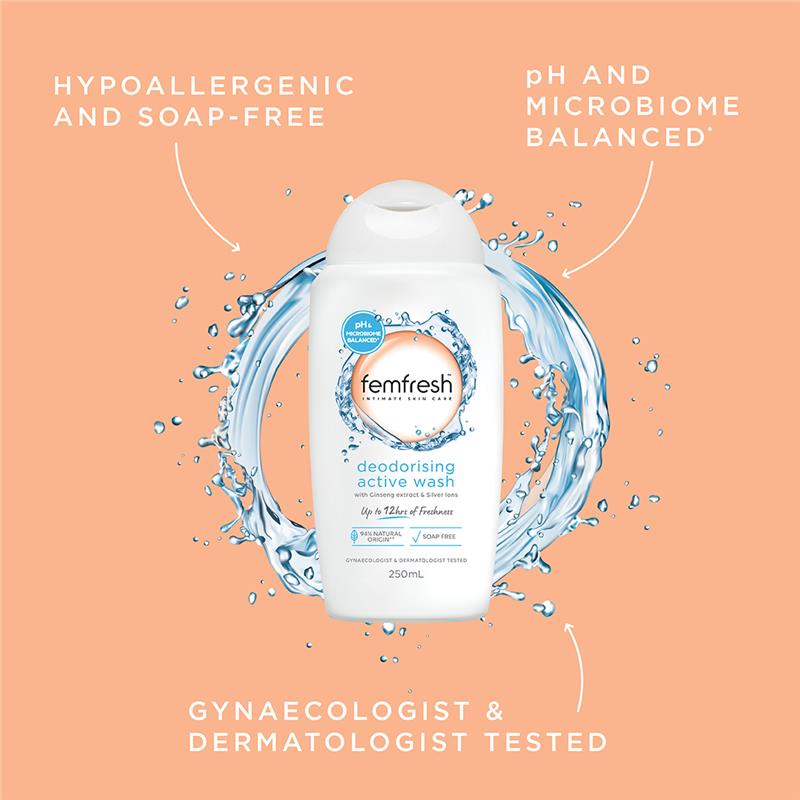 Femfresh Deodorising Active Wash with Ginseng Extract & Silver Ions 250mL - Cutprice Online
