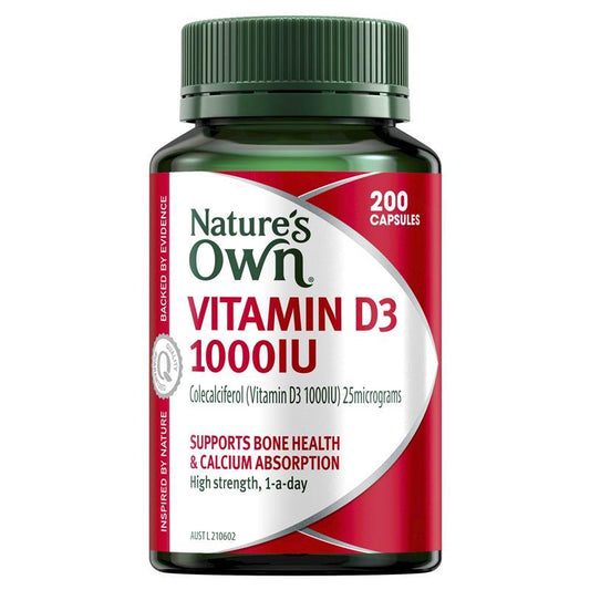Nature's Own Vitamin D3 1000IU - Vitamin D - 200 Capsules - Cutprice Online