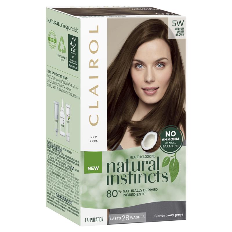 Clairol Natural Instincts Semi-Permanent Hair Color, 5w Medium Warm Brown - Cutprice Online
