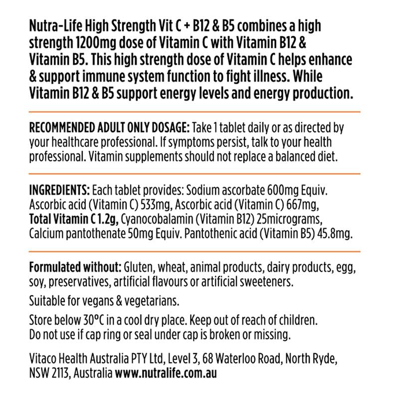 Nutra-Life High Strength Vit C + B12 & B5 60 - Cutprice Online
