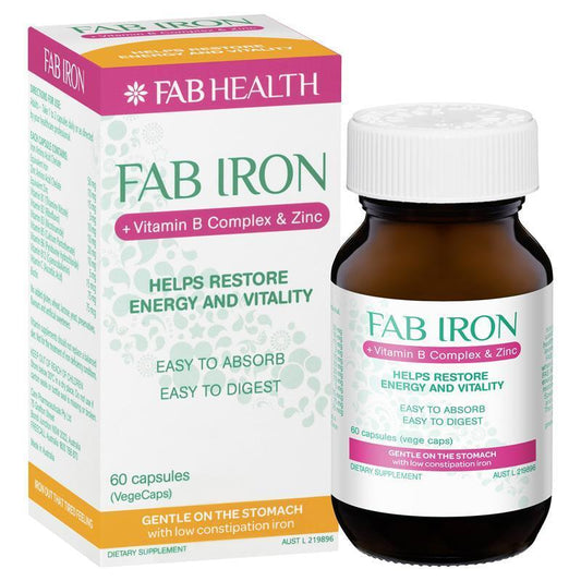 Fab Iron + Vitamin  B Cmplex  + Zinc 60 Capsules - Cutprice Online