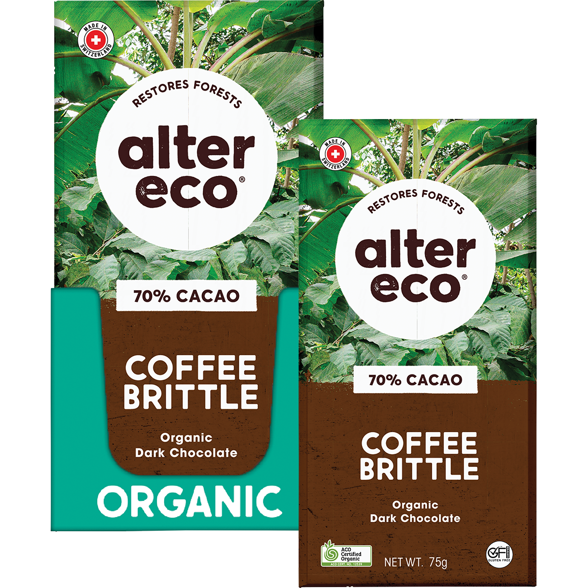 Alter Eco Chocolate Bar Coffee Brittle 70% 75g x 12 Pack