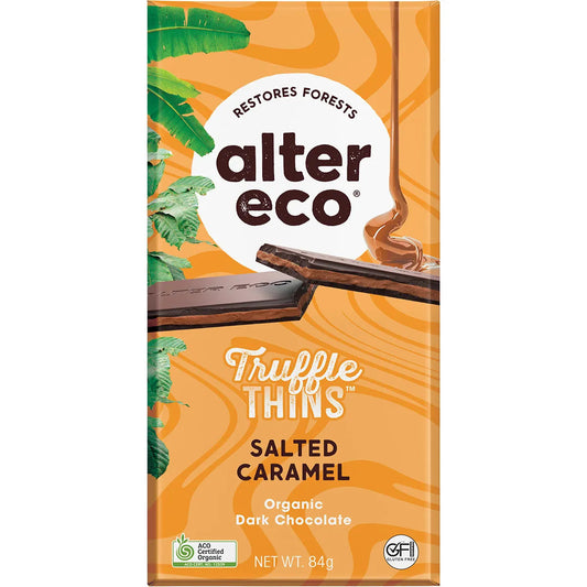 Alter Eco Chocolate Organic Salted Caramel Dark Truffle Thins 12x84g ALTER ECO