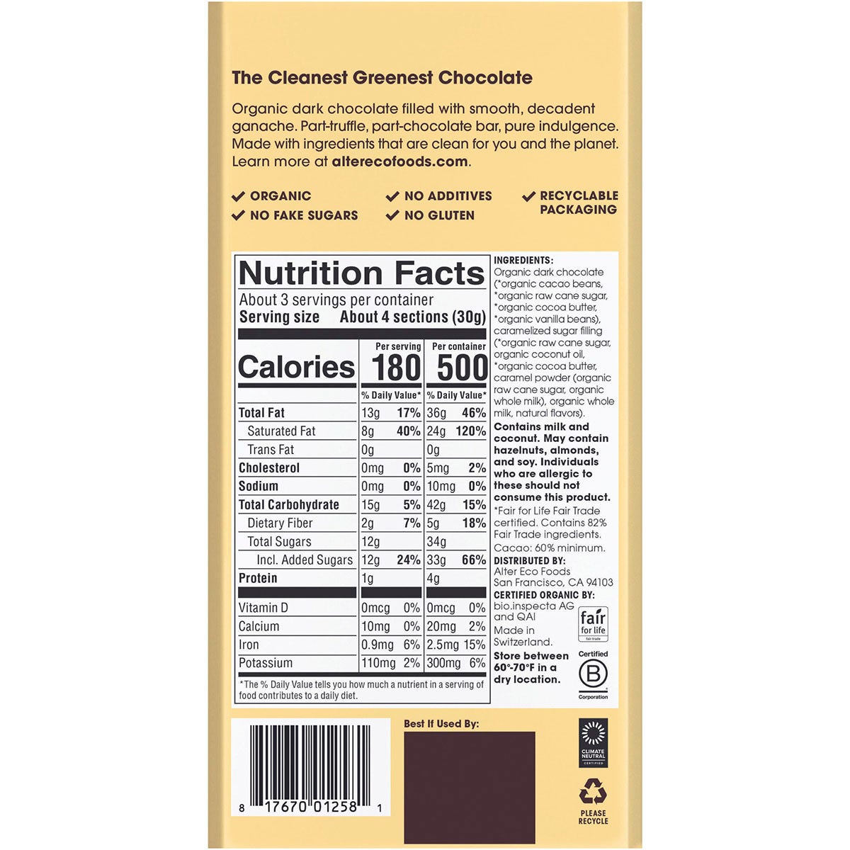 Alter Eco Chocolate Organic Creme Brulee Dark Truffle Thins 12x84g - Cutprice Online