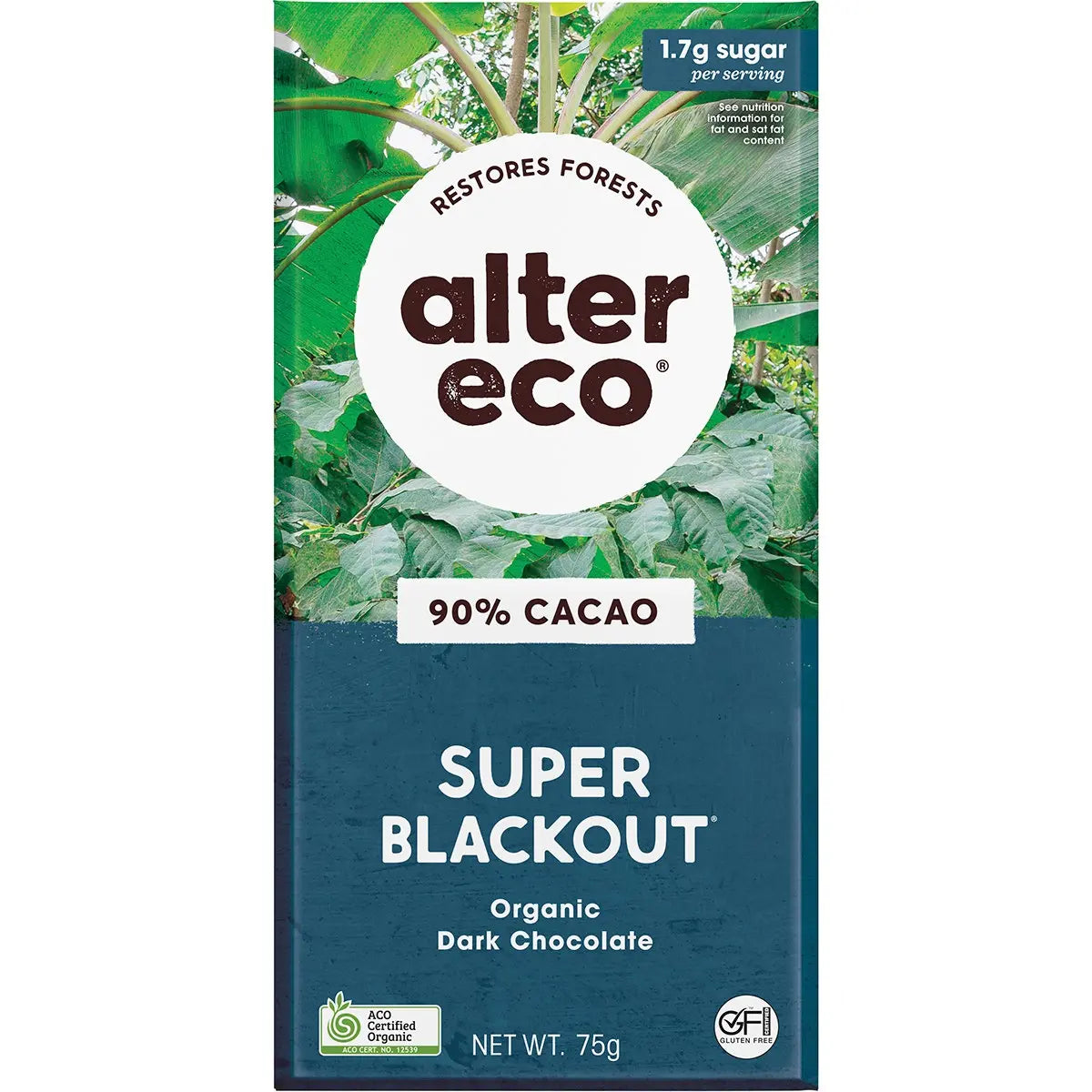 Alter Eco Chocolate Organic 90% Cacao Dark Super Blackout 12x75g ALTER ECO