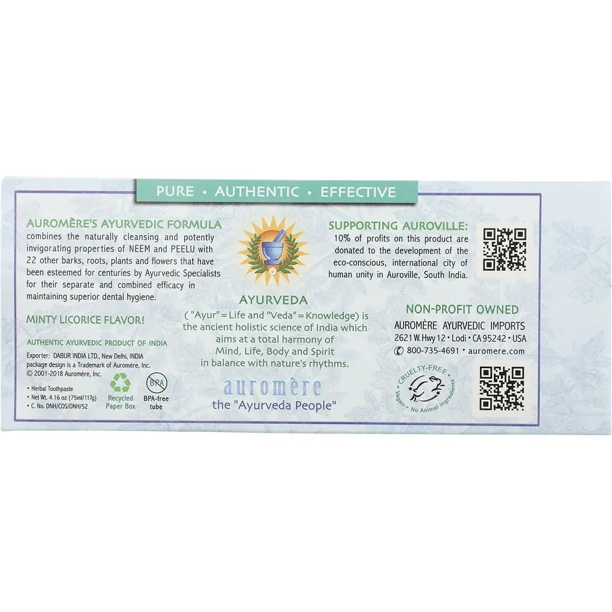 Auromere Toothpaste Ayurvedic Classic (Licorice) Fluoride Free 117g AUROMERE