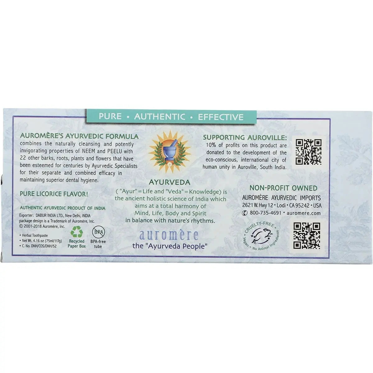 Auromere Toothpaste Ayurvedic Mint Free Fluoride Free 117g AUROMERE