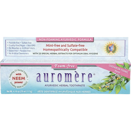 Auromere Toothpaste Ayurvedic Cardamom Fennel Fluoride Free 117g AUROMERE