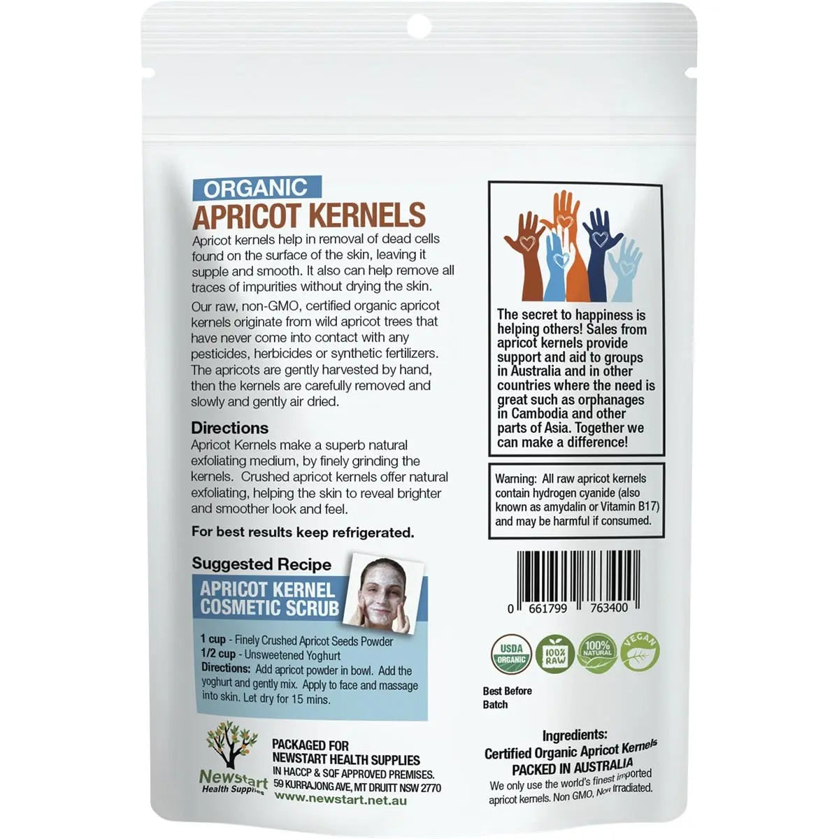 Apricare Apricot Kernels Organic Raw 500g APRICARE