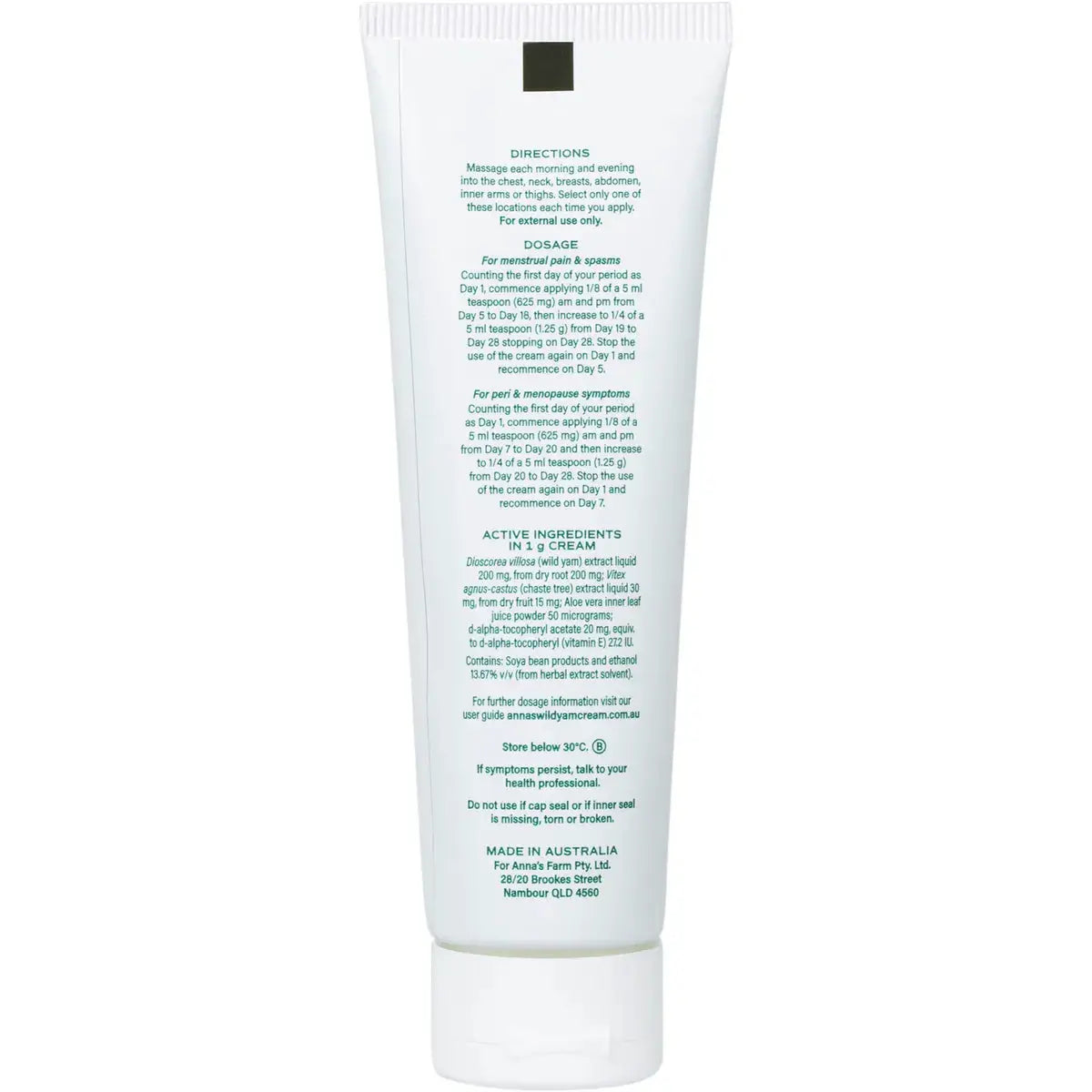 Anna's Wild Yam Cream (Her) Menstrual & Menopausal Symptoms 100g Tube ANNA'S