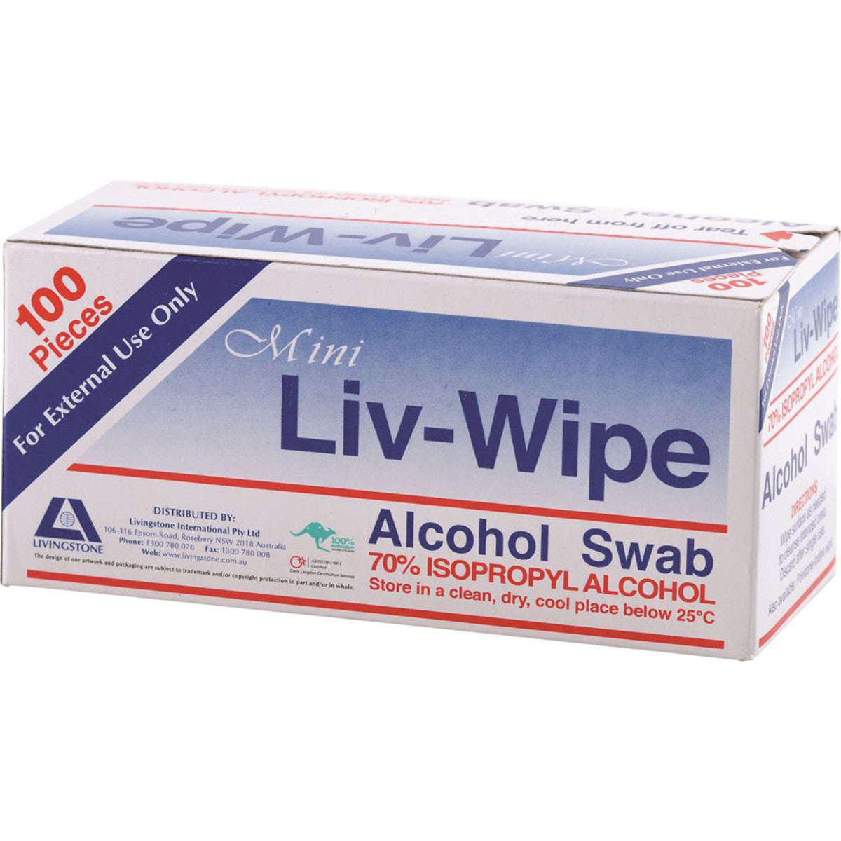Liv-Wipe Alcohol Wipes Mini Alcohol Swabs (65 x 30mm) x 100 Sheets Box - Cutprice Online