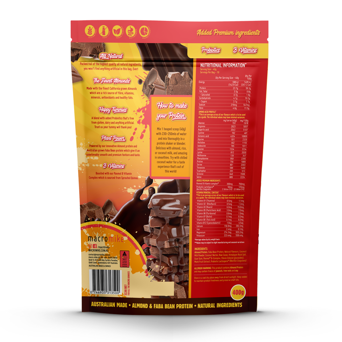 MACRO MIKE Premium Almond Protein Deluxe Chocolate 400g MACRO MIKE