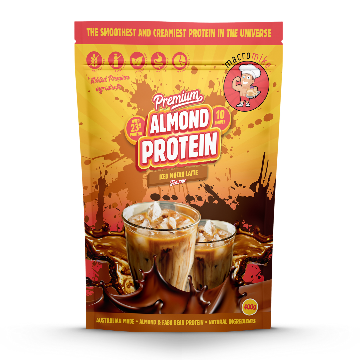 MACRO MIKE Premium Almond Protein Iced Mocha Latte 400g MACRO MIKE