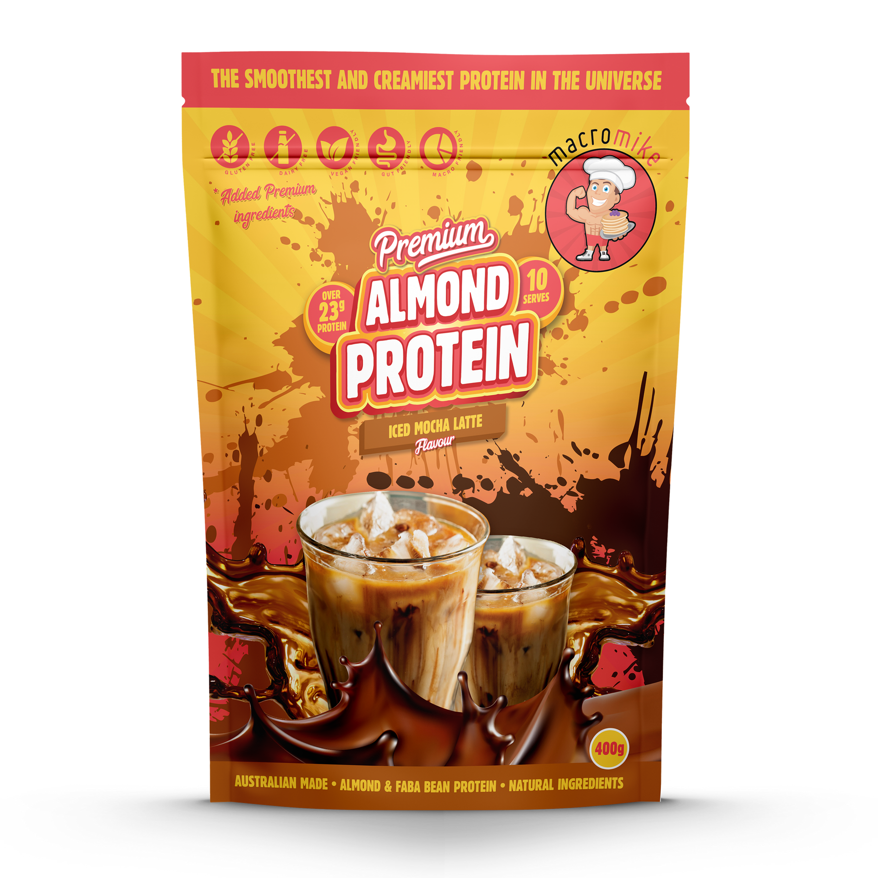 MACRO MIKE Premium Almond Protein Iced Mocha Latte 400g MACRO MIKE