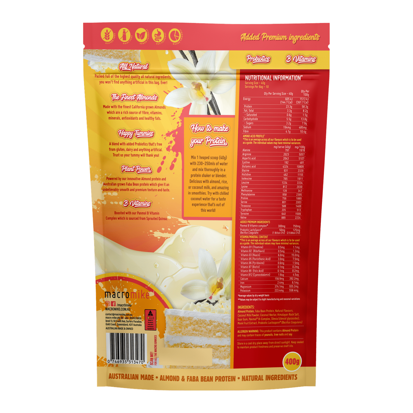 MACRO MIKE Premium Almond Protein Vanilla Buttercream 400g MACRO MIKE