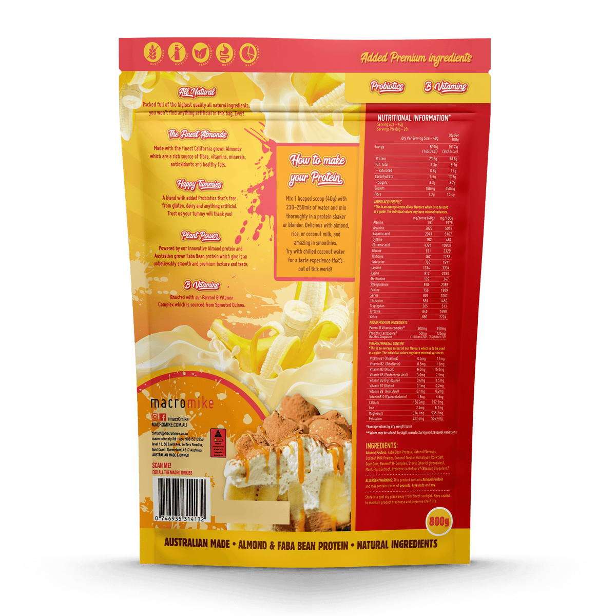 MACRO MIKE Premium Almond Protein Banana Cream Pie 800g MACRO MIKE
