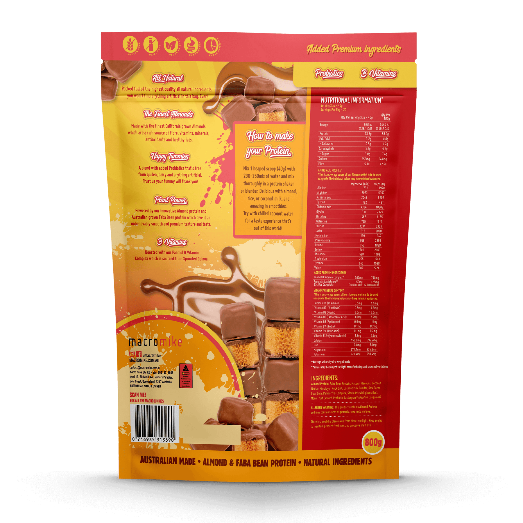 MACRO MIKE Premium Almond Protein Choc Honeycomb 800g MACRO MIKE